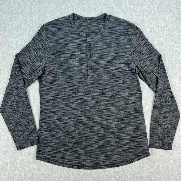Lululemon Pulse Slub Henley Shirt Mens L (Est) Heather Black Pullover Stretch - Picture 1 of 8